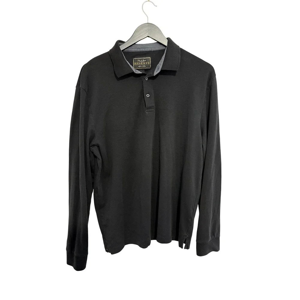 Jos. A. Bank Reserve Long Sleeve Polo Shirt Size L Black Cotton EUC
